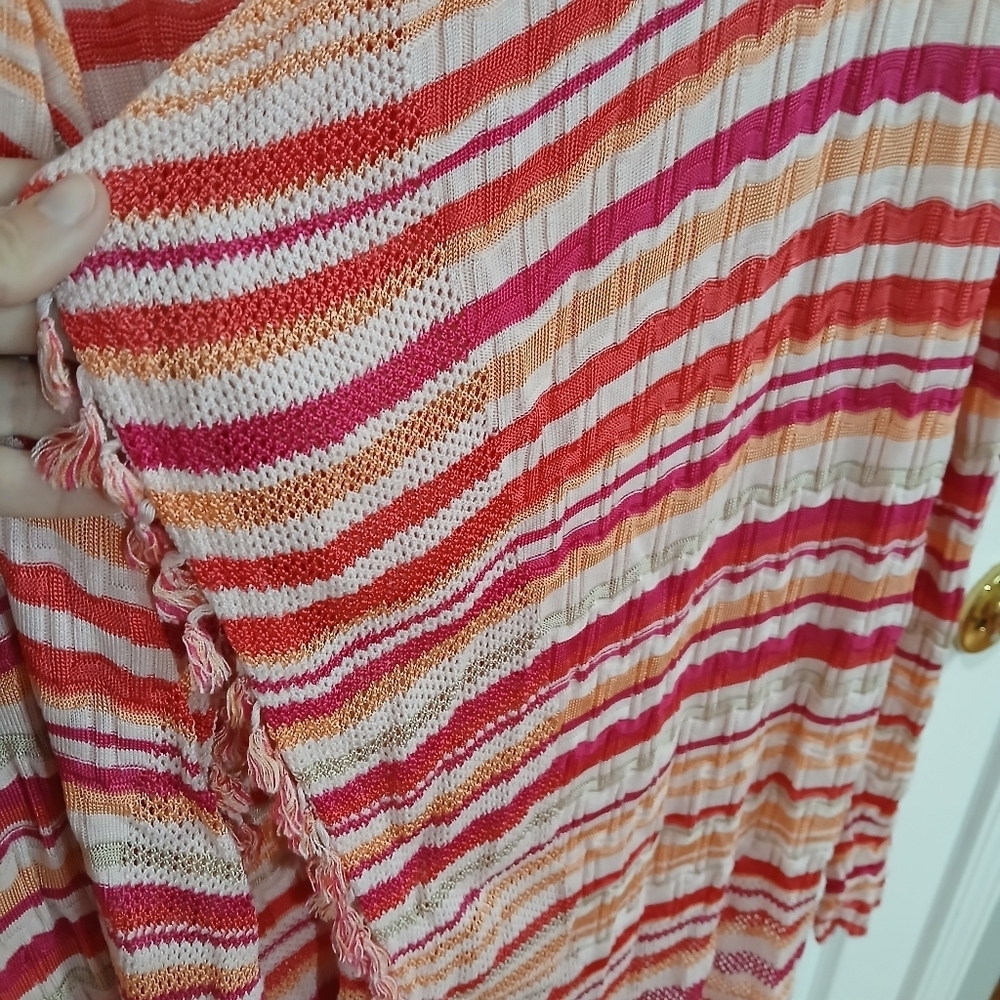 Chicos Pink Wave Striped Women's Open Cardigan With Tassels Boho Coquette XL - Picture 3 of 6